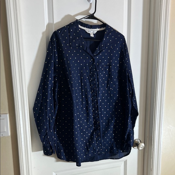 *Old Navy* Women’s Navy with Gold Polka Dot Shirt - Picture 1 of 4